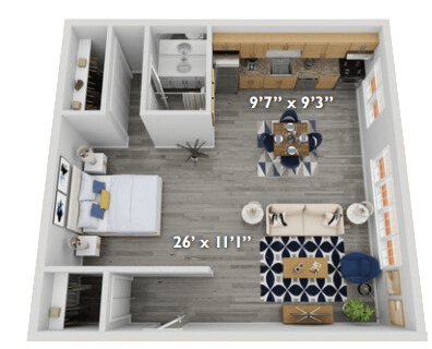 Floor plan for studio, 1 bath, 550 sqft